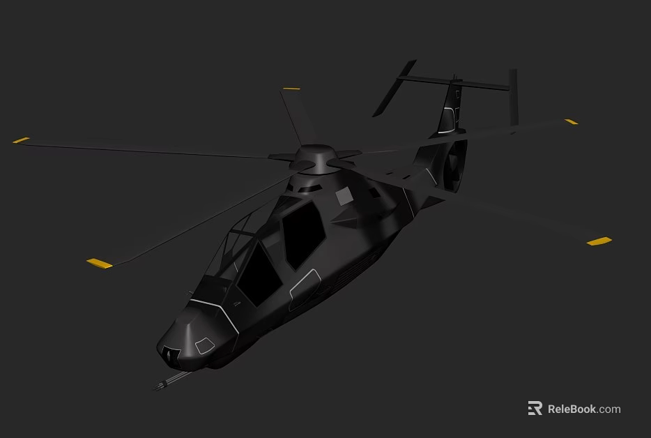 Modern Black Helicopter Featuring Sleek Aerodynamic Design And Yellow Rotor Tips 3d model 