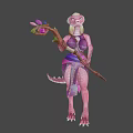 Fantasy Game Character With Pink Skin Purple Outfit And Magical Staff