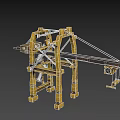 Cartoon Style Yellow Crane Mechanical Structure with Extended Arm and Hanging Hook