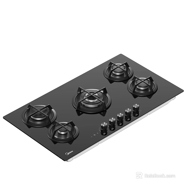 Black Gas Stove With Four Burners And Control Knobs For Kitchen 3d model 