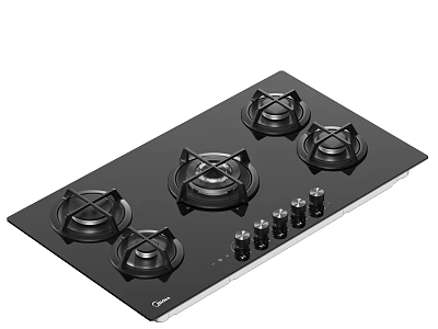 Black Gas Stove With Four Burners And Control Knobs For Kitchen 3d model
