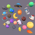 Diverse Space And Astronomy Elements Including Planets Rockets Satellites Stars Moon And Spaceships