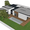 Modern Detached Villa With White Exterior Swimming Pool Wooden Deck And Mountain View