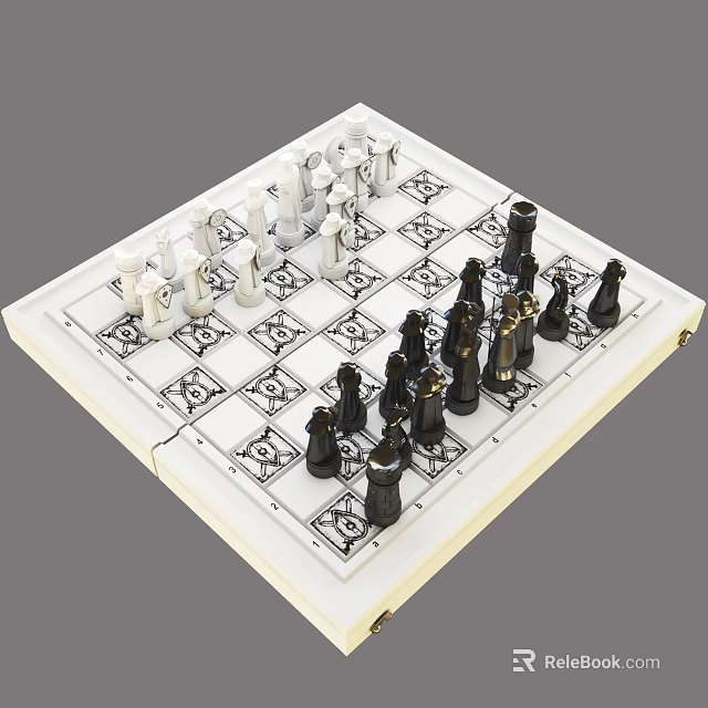 Chess Entertainment Game Set With Foldable Chessboard Black And White Pieces 3d model 