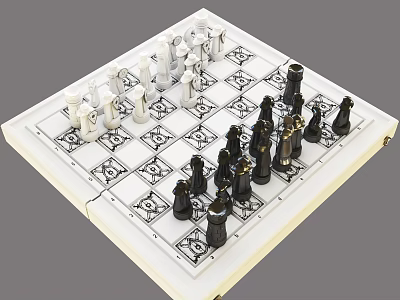 Chess Entertainment Game Set With Foldable Chessboard Black And White Pieces 3d model