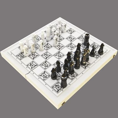 Chess Entertainment Game Set With Foldable Chessboard Black And White Pieces 3d model