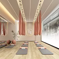 Spacious Yoga Studio Interior With Aerial Yoga Hammocks Yoga Mats Mirrors And Wooden Floors