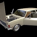 Beige Classic Car With Open Trunk Doors And Visible Engine Compartment 3d model