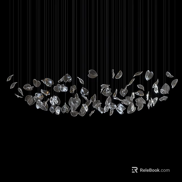 Elegant Modern Chandelier Featuring Crystal Leaf Shaped Pieces Hanging On Multiple Strings 3d model