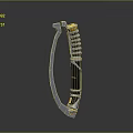 Tactical Curved Blade Weapon With Metal Construction And Golden Accents On Segmented Handle