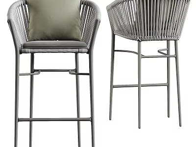 Modern Woven Bar Stools With Metal Frame Gray Cushion And Backrest Design 3d model