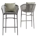 Modern Woven Bar Stools With Metal Frame Gray Cushion And Backrest Design