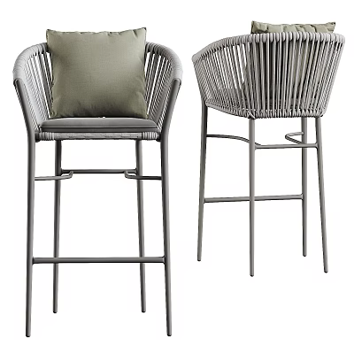 Modern Woven Bar Stools With Metal Frame Gray Cushion And Backrest Design 3d model