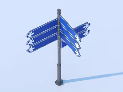 Practical Blue Directional Signs For Daily Use With Multiple Arrows On Metal Pole 3d model