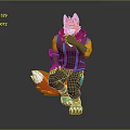 Fox Character In Orange And Blue Outfit Squatting With Hand On Mouth And Fluffy Tail