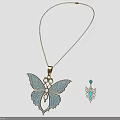 Butterfly Themed Jewelry Set With Blue White Winged Pendant Golden Chain And Small Gemstone Accessory