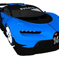 Blue Bugatti Supercar With Streamlined Body Design Black Roof And Large Alloy Wheels