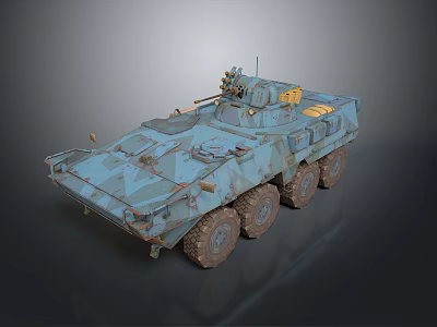 Blue Wheeled Military Tank With Top Mounted Gun And Armored Exterior Design 3d model