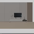 Modern White and Gray TV Stand with TV Plant Decorative Items and Vertical Striped Wall