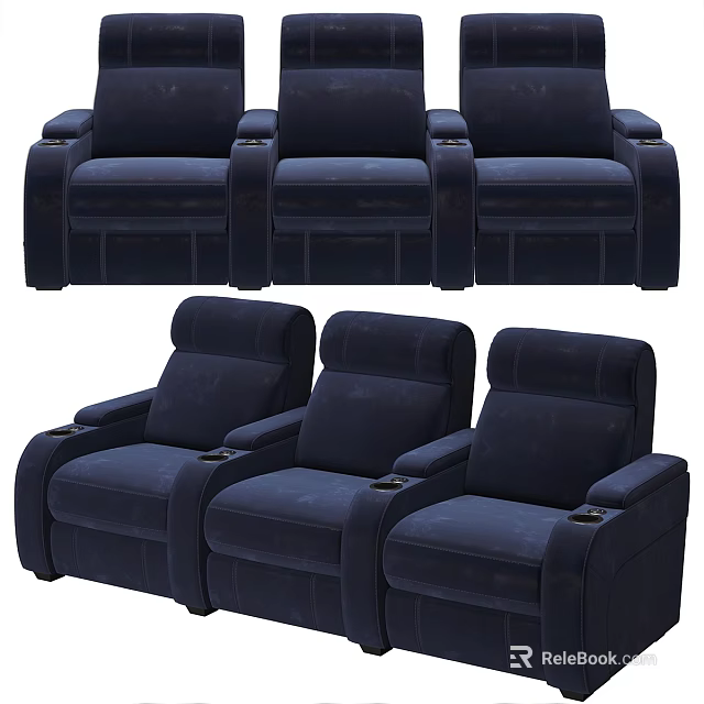 Modern Comfortable Navy Blue Multi Person Sofa With Plush Cushions And Armrests 3d model 