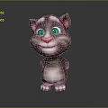 Cute Cartoon Cat With Big Green Eyes Pink Nose And Gray White Fur Standing Posture