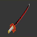 Katana Weapon With Red Black Blade Pattern And White Orange Handle On Gray Background