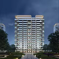 Modern High Rise Residential Building Exterior Design With Balconies And Green Trees