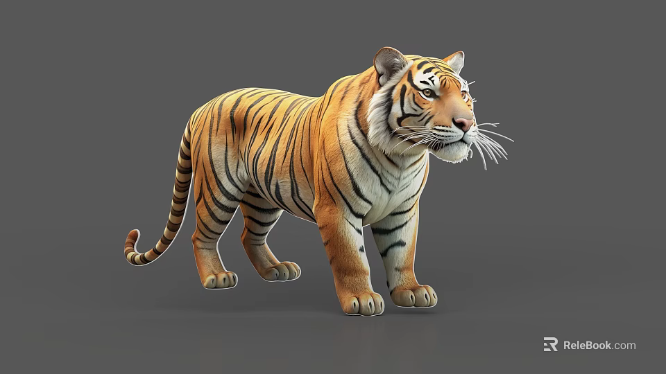 Lifelike 3D Rendered Tiger Standing With Orange Fur Black Stripes And White Markings 3d model 
