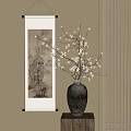 Elegant Chinese Ceramic Vase With White Blossom Branches And Traditional Painting
