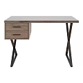 Modern Wooden Desk With Two Drawers And Black X Shaped Metal Legs