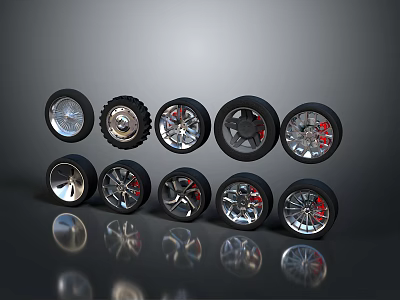 Various Car Tire Designs With Different Alloy Wheels And Stylish Rim Styles 3d model