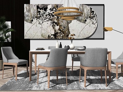 Modern Dining Table and Chair Combination Dining Table and Chair Combination Chandelier Decorative Painting model