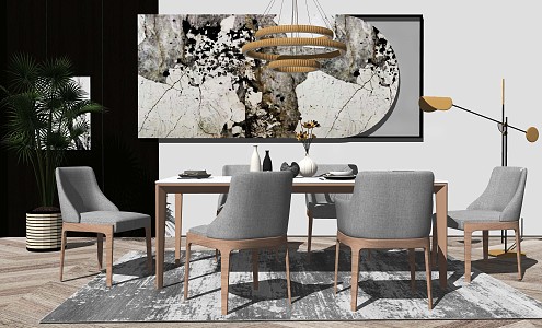 Modern Dining Table and Chair Combination Dining Table and Chair Combination Chandelier Decorative Painting 3d model