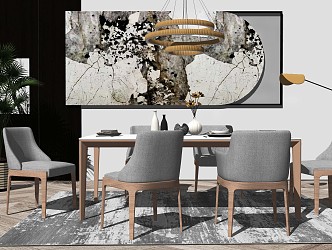 Modern Dining Table and Chair Combination Dining Table and Chair Combination Chandelier Decorative Painting 3d model