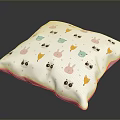 Cute Cartoon Patterned White Cushion With Rabbit Panda Duck And Yellow Umbrella Designs