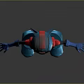 Sci Fi Humanoid Character With Cybernetic Helmet Blue Boots And Red Chest Emblem