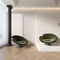 Two Green Single Sofa in Modern Interior with White Wall Wooden Floor Window and Plant