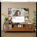 Quiet TV Cabinet Ancient Solid Wood Desk Book Chair Combination Desk Ornament Table Lamp Computer 3d model
