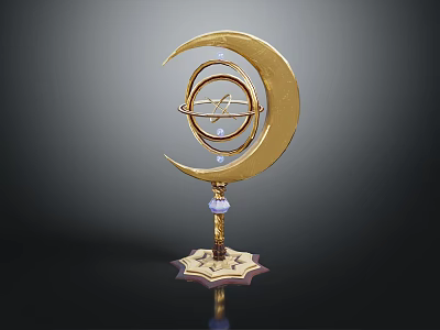 Decorative Ornament Set Golden Moon Shaped Design With Circular Ring And Gemstone Patterned Base 3d model
