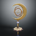 Decorative Ornament Set Golden Moon Shaped Design With Circular Ring And Gemstone Patterned Base 3d model