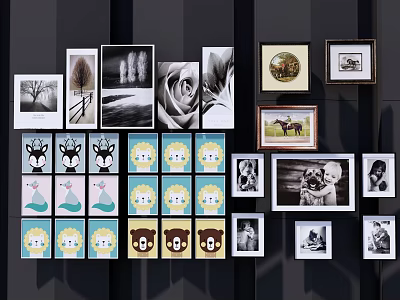 Various Style Wall Art Prints Including Black And White And Colorful Decor Pieces 3d model