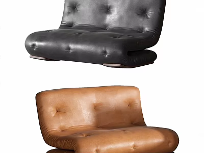 Modern Two Seater Leather Sofa in Black and Brown with Tufted Design 3d model
