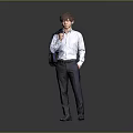 Man Wearing Light Blue Shirt Holding Suit Jacket Standing Against Gray Background