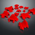 Red Building Blocks Various Shapes Scattered on Gray Reflective Surface with Texture 3d model