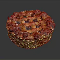 Delicious Round Fruit Pie with Lattice Crust and Berry Topping Surrounded by Pistachio Crumbs
