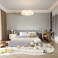 Cozy Kids Bedroom Interior With Soft Bed Stuffed Toys Chandelier And Play Rug