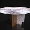 Elegant Round Marble Dining Table With Wooden Base And Patterned Accents 3d model