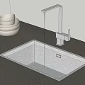Modern Stainless Steel Kitchen Sink With Faucet Water Flowing And White Bowls On Countertop