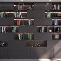 Modern Bookshelf Interior With Layered Compartments Lighting Books And Decorative Items 3d model