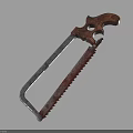 Rusted Industrial Hacksaw With Wooden Handle Metal Frame And Sharp Saw Blade